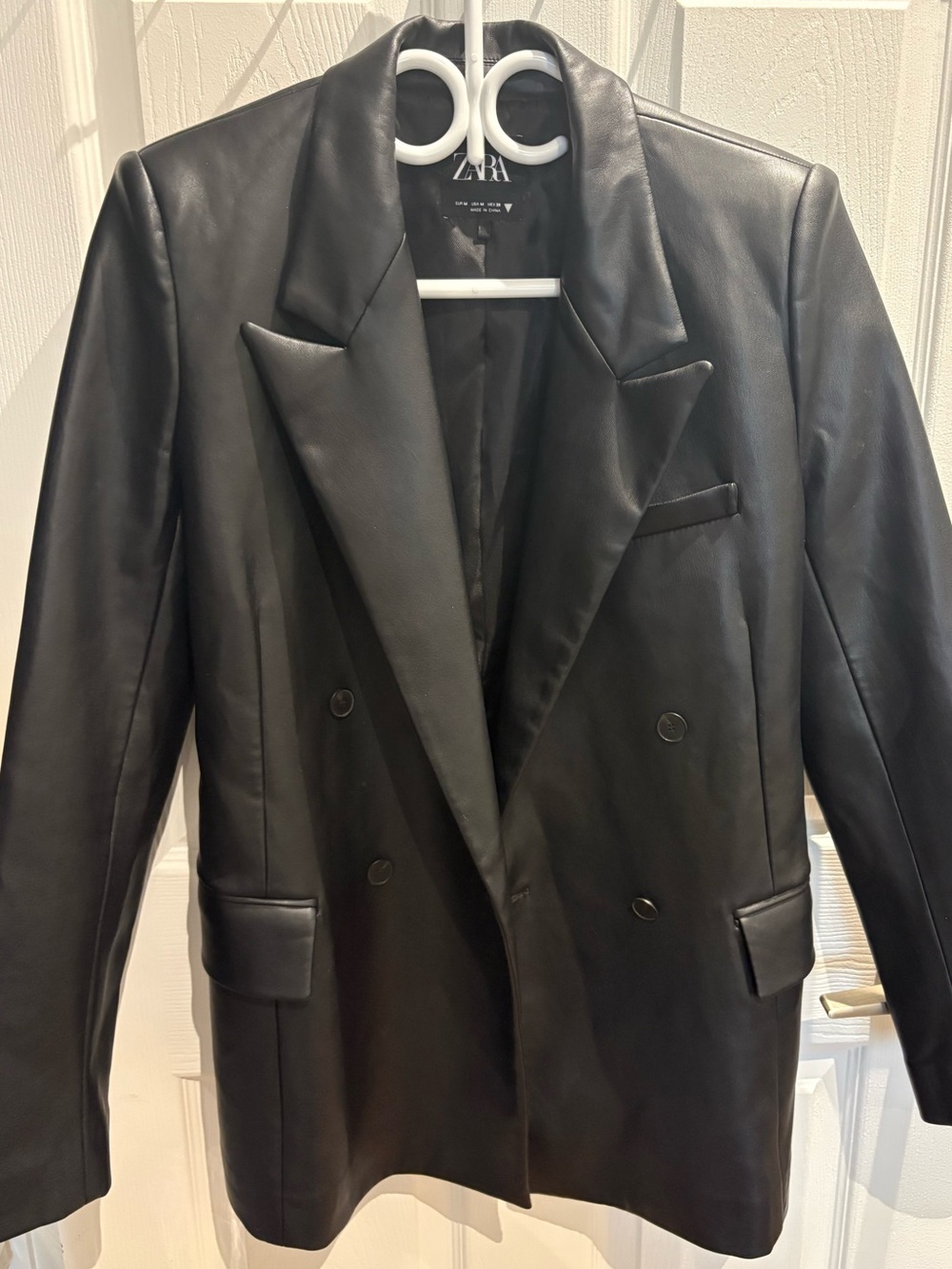 ZARA Black Faux Leather Double-Breasted Jacket